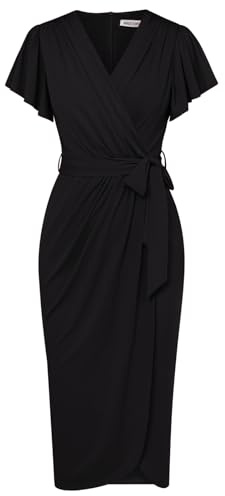 GRACE KARIN Women’s Dresses Ruffle Short Sleeve Ruched Wrap Summer Dress Bodycon Maxi Business Dress for Cocktail Wedding