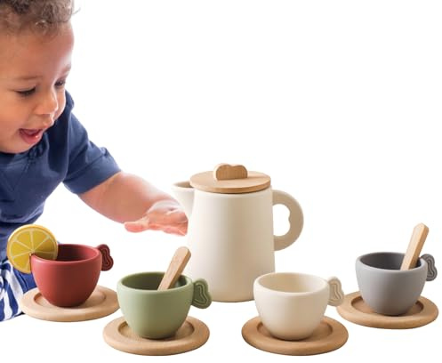 Juego de té de para niños, juego de madera para la hora del té | ligero para niños, infantil de larga duración, juego de té de excelente calidad p