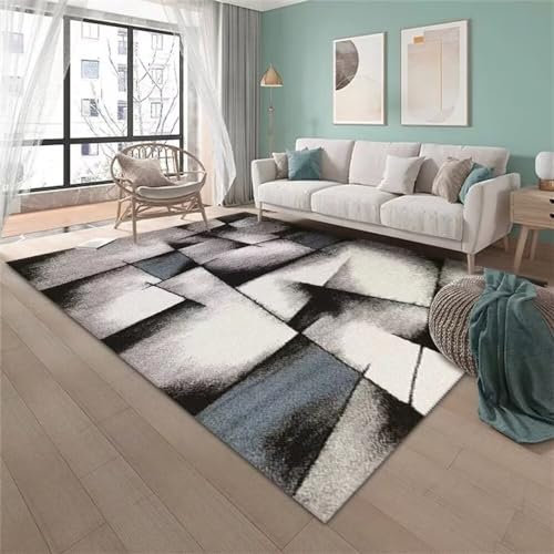 RUGMRZ Rugs Washable Bettvorleger Schlafzimmer rutschfest Schwarz und blau geometrisches Design rechteckig Wohnzimmer Zubehör Esszimmer Teppich Non-Fading Fleckerlteppich 60X90CM