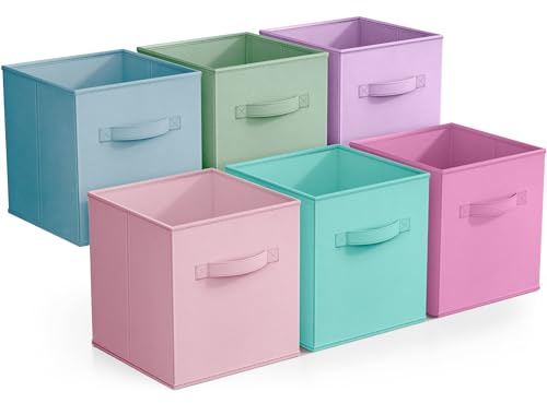 Sorbus Cube Storage Bin, Fabric, 6 Pack (11 Inch, Pastel Multi-Color 2)