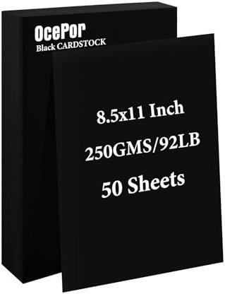 50 Blatt schwarzer Karton, 21,6 x 27,9 cm, 41,7 kg/250 g/m², schwarzer Karton, dickes Kartonpapier, schweres Kartonpapier für Drucker, Lebenslauf, Sammelalben, Kunst, Handwerk, Visitenkarten