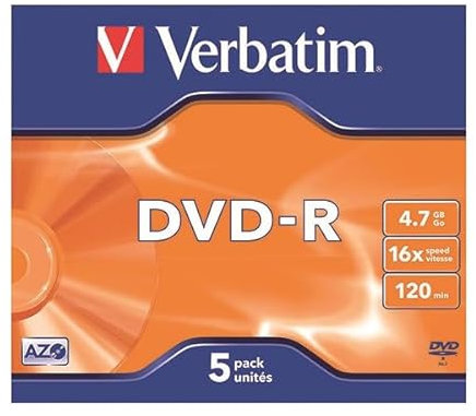 Verbatim DVD-R 4.7GB 16X, Pack of 5 Discs with Jewel Cases