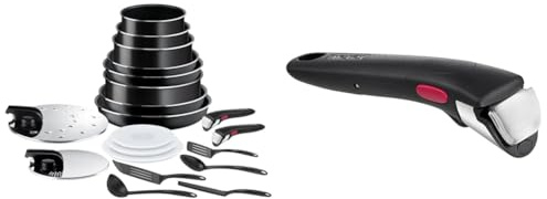 Tefal Ingenio Batterie de cuisine 20 pcs, Poêles, Casseroles, Sauteuse, Couvercles, Poignées & Ingenio Poignée amovible noire, Empilable, Verrouillage sécurité 3 points