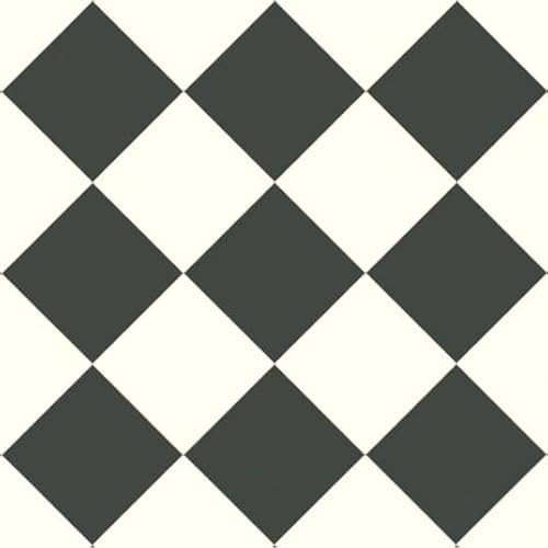 Sol Vinyle Happy Days - Carrelage Damier Diagonal - Noir et Blanc - Rouleau de 3.00m x 2m