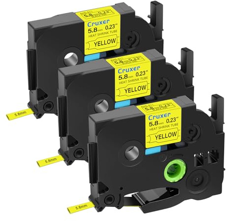 Cruxer 3er-Packung Kompatibel für Brother P-touch HSE-611 Schrumpfschlauch Schriftband，Schwarz auf Gelb Etikettenband 0,23'' 5.8mm x 1.5m Schriftband Ersatz für PT-E500 PT-H500LI PT-P750W