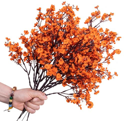 XZJMY 8 fiori artificiali di gipsofila, fiori artificiali in seta per bambini, fiori finti autunnali con stelo, per bouquet fai da te, casa, composizione floreale, decorazione per fattoria (arancione)