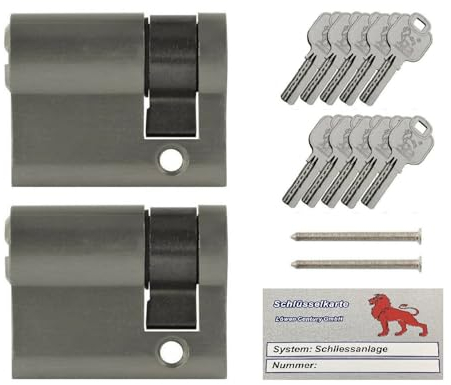 2x Halbzylinder 40 mm 30/10 gleichschließend inkl. 10 Schlüssel mit Schlüsselkarte