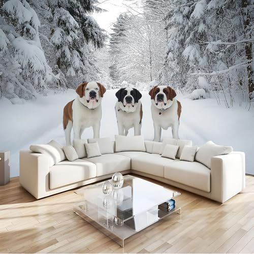 Générique Photo Papier Peint 200 x 140 cm Intissé Murale Blanc Panoramique Poster Papier Peint Animal Chien Saint-Bernard Photo Murale Décorative Tenture Murale pour Appartement Décoration Salon