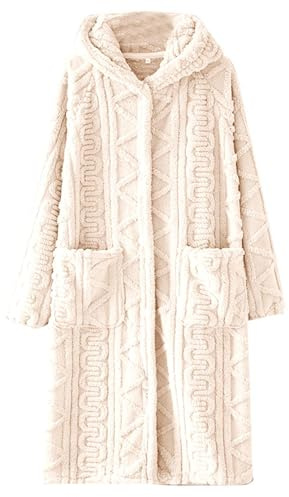 ANHATUIV vestaglia donna con pile con cappuccio accappatoio con tasche maglione intrecciato, accappatoi con bottoni, pigiama, inverno, accogliente, abbigliamento da notte, felpa, vestaglia da casa
