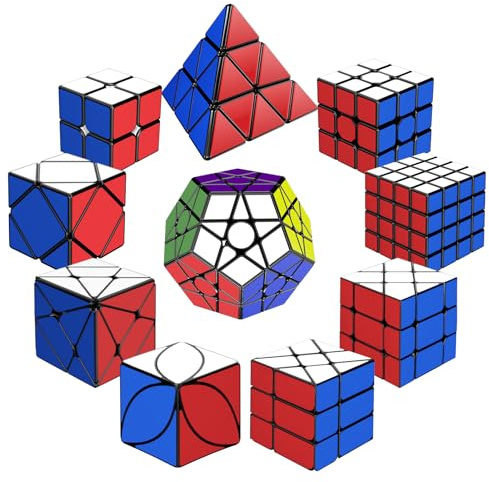 STEAM Life Speed Cube Set 10 Pack, Variety of Shapes & Difficulty Levels – Includes 2x2, 3x3, 4x4 Pyramid, Mirror, Megaminx & More – Smooth & Fast Turning Puzzle Cubes for Kids & Adults, Ages 8+