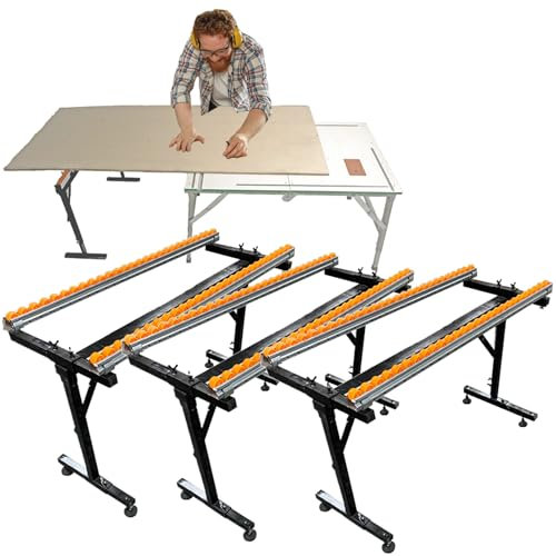 Folding Roller Stand Height Adjustable, 1m Portable Woodworking Workbench Extension Support - 330 550 LBS Load Capacity, Outfeed Rollers Holder(3 Pack,Double Row)