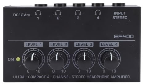 VBESTLIFE Amplificateur de Casque, Amplificateur Audio Stéréo en Métal à 4 Canaux, Mini-amplificateur Audio à écouteurs, Séparateur Stéréo du Son Stéréo pour la Scène du