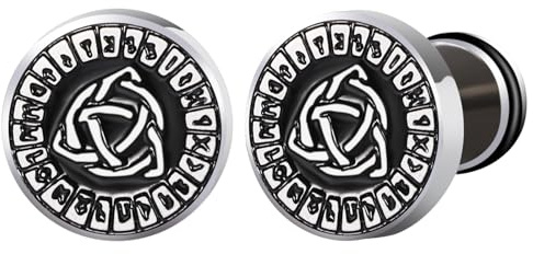 JewelryWe Vichinghi Fake Plug Orecchini a bussola nordica con zirconi smaltati in acciaio inox finto lobo, tunnel a vite, orecchio, cerchio, set di orecchini per uomo e donna, Acciaio inossidabile