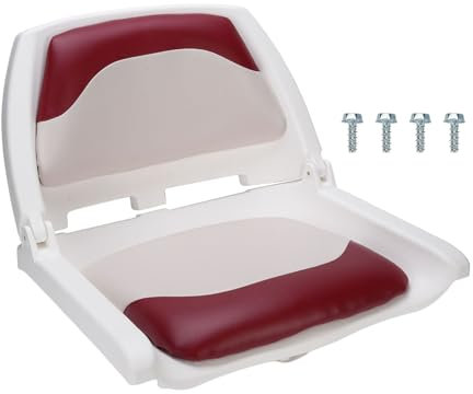 Memory Foam mit Hoher Dichte, PU-Leder, Hoher Rücken, Faltungsfreie Bootssitze mit Meeresklappschaum, 2 Packungen (rot und weiß), Faltende Fischereibootsitze Captain-Bootssitz