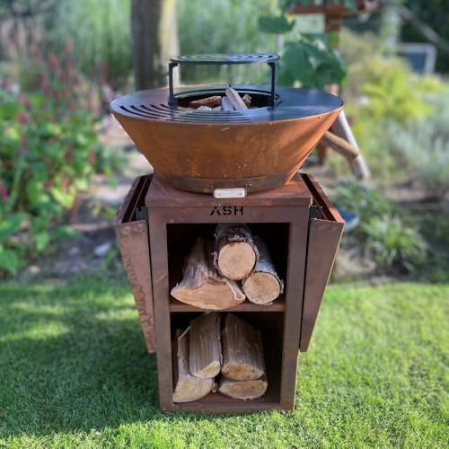 Plancha - BBQ - Grille - Bracière - Acier Corten - ASH Phoenix - Couleur rouille - Plaque pour barbecue - Plancha pour extérieur - Anneau pour gril 60Ø x 115 cm - Extra Large - Cheminée de jardin