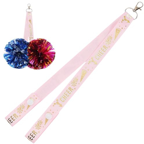 CREATCABIN Rosa Pom Pom Halter Cheer Bogen Halter Rucksack Zubehör Cheer Gurt Mit Cheerleader Tags Pompones Schutzclips Pin Halter Rucksack Dekoration Für Geschenke von Teenager Sportteams 37cm
