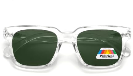 OPULIZE ERA Lunettes de soleil femme et homme - Verres Vertes - Anti-éblouissement Anti-Reflet - Verres polarisés UV400 - Cadre surdimensionné - Transparent