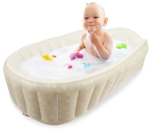 harupink Aufblasbare Badewanne Baby,Ergonomisch Babybadewanne,Tragbare rutschfest Baby badewanne,Faltbar Säuglings Kinder Badewanne für Baby,Neugeborene,Kinder,Jungen und Mädchen(Blume Luftpumpe)