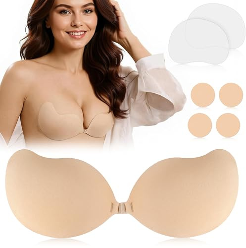 Kimsky Klebe BH, Unsichtbarer Sticky Bra, Wiederverwendbar Klebe-BH Push Up | Klebe Push Up Bh für Alle Brustformen, Klebe-BH mit Brustwarzenschutz und Lifting Kleber, für Brautkleider und Abendkleider