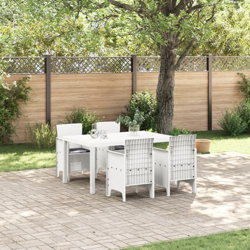 Qnhdfrt Gruppo da giardino in rattan sintetico, 5 pezzi, con cuscino, rettangolare, per 4 persone, per esterni, design moderno, per balcone, terrazza, giardino