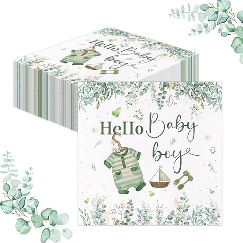 GROVBLE 40 Stück Servietten Babyparty, BabypartY Deko Junge, Baby Shower Deko, Servietten Baby, Baby Party DeKo, Taufe Servietten Geburtstag, Tischdeko babyparty, Babyshower deko(33 x 33cm)