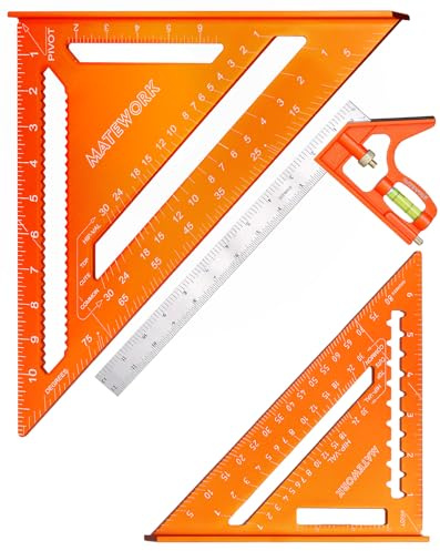 Combination Square 12in and Carpenter Squares 7in & 12in, Precision Framing & Rafter Square with Stainless Steel Ruler, CNC Aluminum All-in-One Layout Combo Tool for Woodworking, Construction & DIY