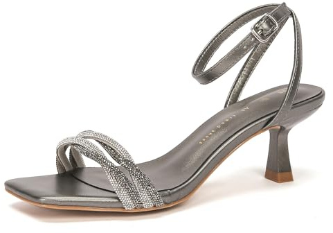 WQHPLMD Women's Ankle Strap Rhinestone Kitten Heel Sandals Square Open Toe for Daily Wedding Party Dress Summer Shoes 5 Cm