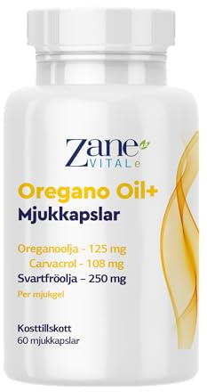 Zane Oregano Oil+ Oreganoolja & Svartfröolja Softgels – med Carvacrol & Thymokinon – Kosttillskott – Icke-GMO, Glutenfri – 60 Softgels från Zane Vital.
