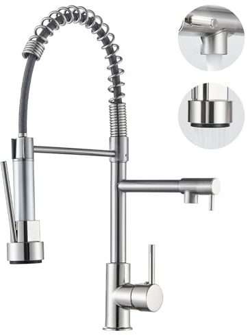 Rozin Kitchen Sink Mixer Tap with Pull Down Kitchen Faucet 360 Degree Flexible Swivel Spout 2 Function Sprayer Deck Mount Installation for Sink Brushed Nickel