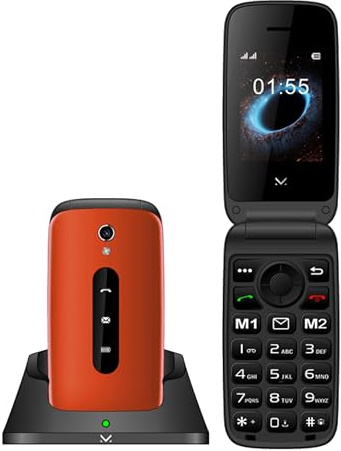 Majestic SILENO 42 FLIP SM – Senior phone display 2.4”, Dual SIM, wireless audio, fotocamera, flip attivo, tasto SOS, Base di ricarica, Salmone