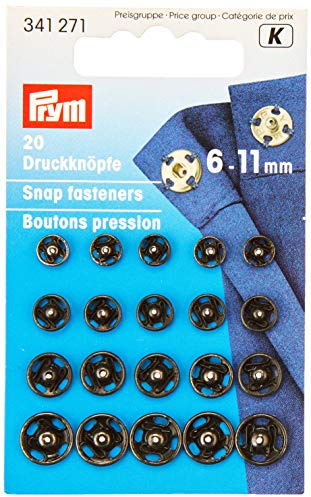 Prym Druckknöpfe zum Aufnähen, 6-11 mm, aus Messing, in Schwarz, 20 Stück