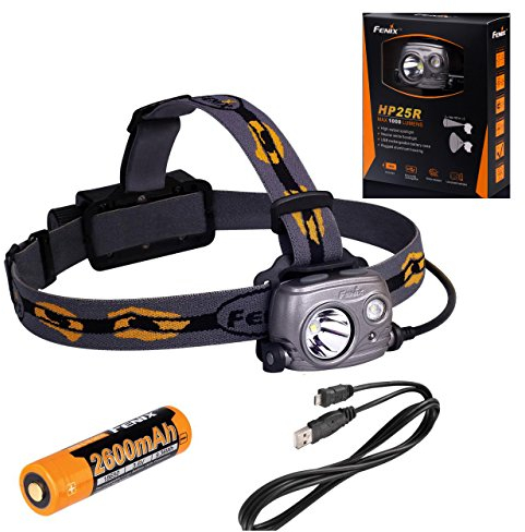 Fenix HP25R Rechargeable LED Flashlight 1000 Lumen Headlamp, Spotlight Flood-Beam Red-Light with 18650 Rechargeable Battery and LegionArms USB charging cord