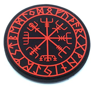 Aegishjalmr Viking Helm of Awe Terror Protection Norse Rune Wikinger Morale Patch PVC Airsoft Paintball Klett Emblem Abzeichen (Rot)