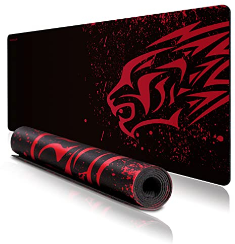 YISK Tappetino per mouse da gioco XL, 700 x 300 x 2 mm, tastiera estesa con base in gomma antiscivolo, per PC, computer e laptop (leopardo rosso, XL)
