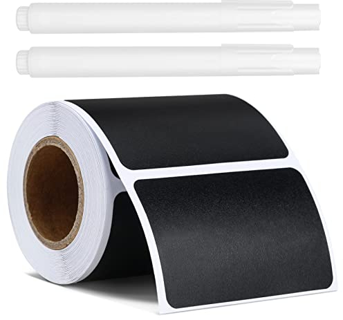 Jooheli Tafel-Aufkleber, 120 Stück Wasserdichte Etiketten Selbstklebend mit 2Stück Löschbar Kreidemarker, Perfekter Etiketten Partner für Küche Gewürzgläser,Tafelsticker Tafeletiketten Sticker 6x4,5cm