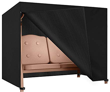 Dokon 3 Seater Garden Swing Covers Waterproof Heavy Duty Oxford Fabric Outdoor Swinging Chair Cover Windproof Anti-UV Patio Garden Hammock Cover with Zips (210x150x150cm) - Black