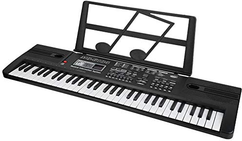 Wakects Tragbares Digitalpiano mit Notenständer, wiederaufladbare Klaviertastatur, 61 Tasten, 16 Sounds, 8 Sound-Effekte, 10 Rhythmen, 6 Demo, Rhythmus und Lautstärke verstellbar