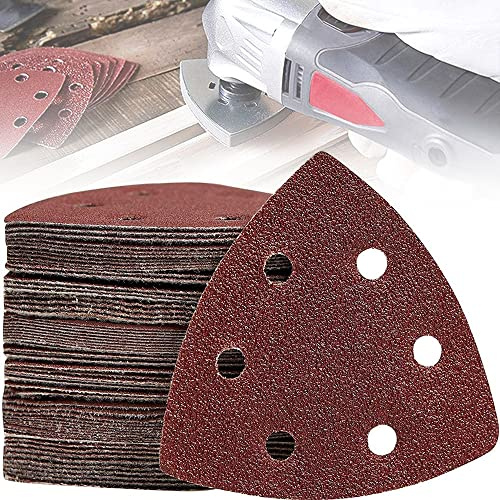 50 Pièces Ponçage, Feuilles Abrasives, Papier de Verre Triangulaire, Crochet de Papier Abrasif, Papier de Verre Triangulaire 6 Trous Pour Ponceuse Pour Ponçage Et Polissage de Machine à Poncer