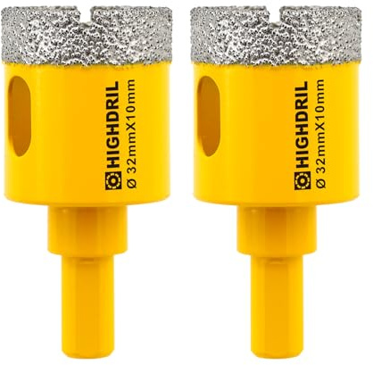 HIGHDRIL 2Pcs Diamond Core Drill Bit,Diameter 32mm Vacuum Brazed Hole Saw for Concrete Granite Marble Glass Porcelain Tile Masonry Brick,Triangle shanks