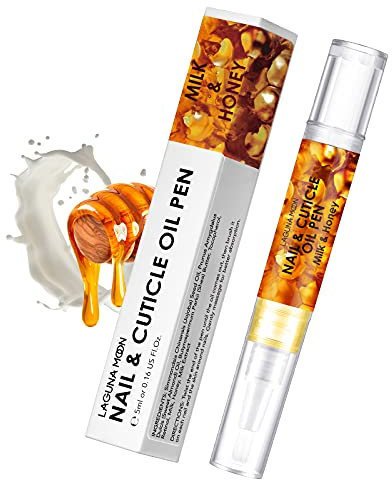 Lagunamoon - Penna a olio per cuticole per la cura delle unghie, 5 ml, con ingredienti naturali per idratare e nutrire unghie, per prevenire screpolature delle unghie, nocciole, latte e miele