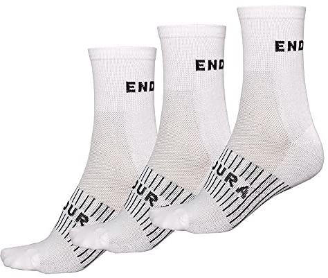 Endura Herren COOLMAX® Rennradsocken (3er-Pack) | Leicht | Feuchtigkeitsableitend | Sportliche Crew-Socken Socken, Weiß, S-M