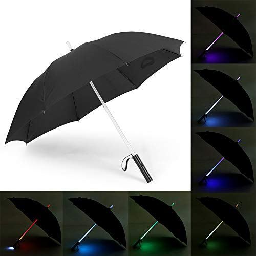 YANYUESHOP Parapluie LED extérieur, Parapluie Sabre Laser, Parapluie Lampe de Poche, Parapluie à Changement de Couleur avec 7 Couleurs pour Une Marche Nocturne en Toute sécurité (Noir)