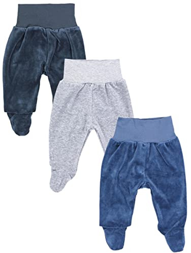 TupTam Pantalones Bebé Niño 3 Unidades – Pantalón Bebe con Pies y Cintura Elástica en Tejido Aterciopelado, Grafito/Gris Melange/Jeans, 56
