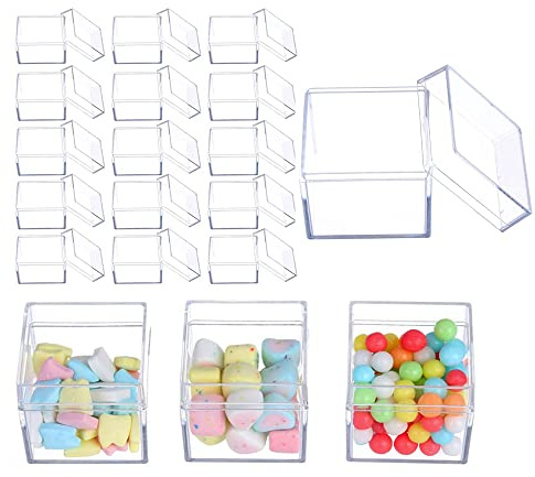 RONGKUN 24 Stück quadratische transparente Kunststoff-Schokoladenverpackungsbox Schmuckschachtel Geburtstagsbox