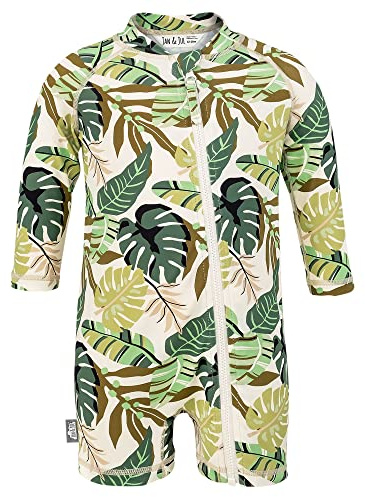 JAN & JUL UV Protective Toddler Boy Girl Swimsuit, Long Sleeve UPF 50+ (18-24m, Green Tropical)