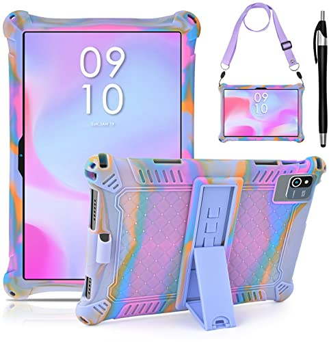 KATUMO Universal Silicone 10.1 inch Tablet Case, Rose Red+Purple | 24*16 CM Soft Rubber Cover, for Gleeso / Hakaug / HotLight / TECLAST P30 / DOOGEE 10 inch Tablet, with Pen and Shoulder Strap