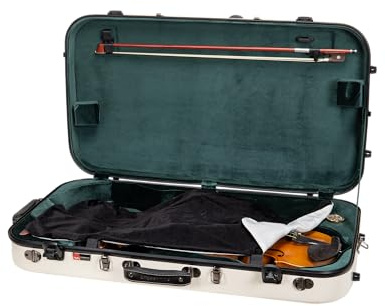 Crossrock, CRF2020MVMW Fiberglas-Doppelkoffer für Mandoline im A/F-Stil und 4/4 Violinengurte, Innenfächer, Feste und abnehmbare Polsterung, inklusive TSA-Schloss, milchig-weiß