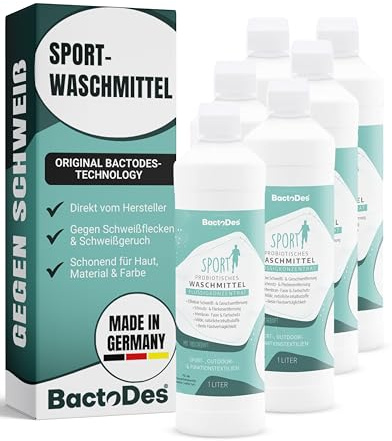 BactoDes - bWash Sportwaschmittel 6x 1L flüssig für Sportbekleidung gegen Schweiß - Probiotisches Flüssigwaschmittel mit Frischeduft - Sportwaschmittel ideal für Outdoor-, Sport- & Funktionskleidung