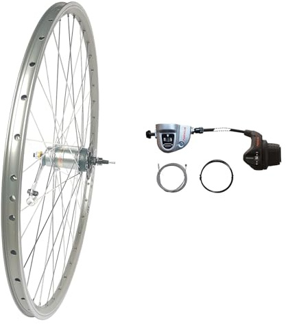 28 Zoll Hinterrad Silber Alu Hohlkammerfelge 36 Loch Geöst, NIRO Speichen, mit Ersatznabe für Shimano Nexus 3-Gang Schaltwerk. inkl. Einbauteile