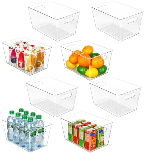 Vtopmart Clear Plastic Pantry Organizer Bins, 8 PCS Food Storage Bins with Handle for Refrigerator, Fridge, Cabinet, Kitchen, Countertops, Cupboard, Freezer Organization and Storage, BPA Free, Large